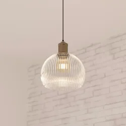 Lampada sospesa rotonda 20 cm in vetro trasparente rigato - Amilia