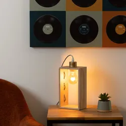 Lampada da tavolo 28h cm rettangolare in legno naturale