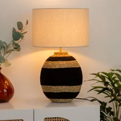 Lampada da tavolo 58h cm in juta naturale e paralume in cotone bianco