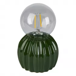 Lampada LED da tavolo 17h cm in ceramica verde a forma di cactus