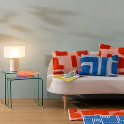 Lampada da tavolo 36h cm in gres porcellanato bianco e vetro - Cedric