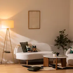 Piantana 163h cm in metallo oro e paralume bianco con 2 ripiani