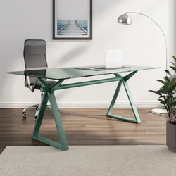 Scrivania 180x90 cm piano in vetro 10 mm e base in acciaio verde salvia - Masao XL