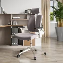 Poltrona girevole da ufficio in tessuto grigio e bianco con supporti lombari regolabili - Boulder