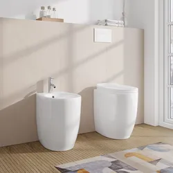 Sanitari filomuro da 49h cm in ceramica bianca con wc rimless e sedile copriwc softclose