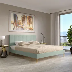 Letto matrimoniale 160x190 cm in tessuto verde menta con gambe oro opaco - Firik