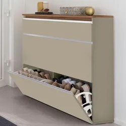 Scarpiera 120x108h tortora e rovere wotan con ante a ribalta e ripiano - Maty