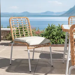 Sedia da esterno impilabile in acciaio bianco e polyrattan naturale con cuscino - Griel