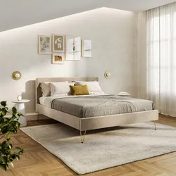 Letto matrimoniale 160x200 cm in velluto beige con gambe oro - Viggo
