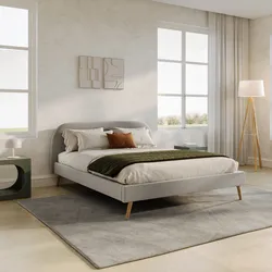 Letto matrimoniale 160x200 cm in tessuto effetto maglia grigio chiaro con piedi in legno - Ramon