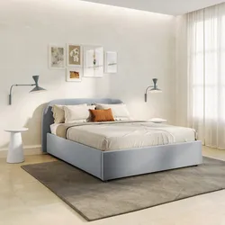 Letto matrimoniale 160x200 cm in tessuto grigio con contenitore - Rasmus