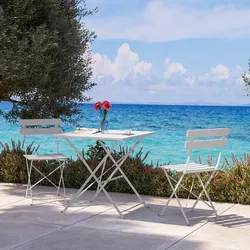 Set bistrot pieghevole con tavolo 70x70 cm e 2 sedie in metallo bianco - Atelier