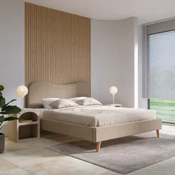Letto matrimoniale 160x200 cm in tessuto effetto maglia tortora con gambe in legno - Guadal