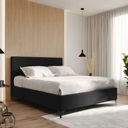 Letto matrimoniale 160x190 cm in tessuto nero con contenitore - Maverick