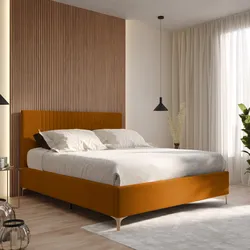 Letto matrimoniale 160x190 cm in tessuto ocra con contenitore - Maverick