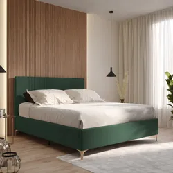 Letto matrimoniale 160x190 cm in tessuto verde bosco con contenitore - Maverick