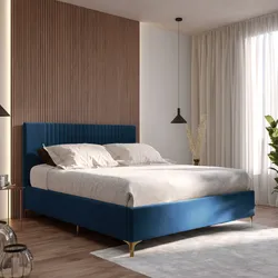 Letto matrimoniale 160x190 cm in velluto blu petrolio con contenitore - Maverick