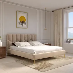 Letto matrimoniale 160x190 cm in velluto beige e piedi oro - Syman