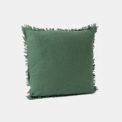 Cuscino sfoderabile 45x45 verde in bouclé con frange