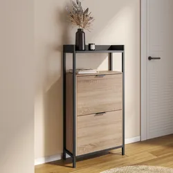 Scarpiera 60x116h cm effetto rovere grano e metallo nero con 2 ante a ribalta - Puton