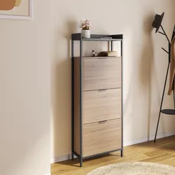 Scarpiera 60x152h cm effetto rovere grano e metallo nero con 3 ante a ribalta - Puton