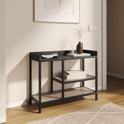 Consolle 80x62h cm effetto rovere grano e metallo nero con ripiani - Puton