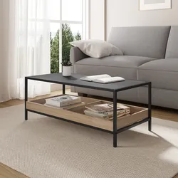 Tavolino 100x48 cm effetto rovere grano e metallo nero - Puton