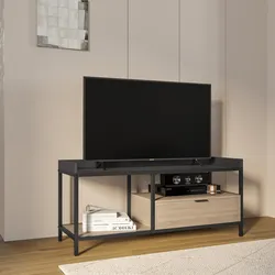 Mobile porta tv 120x54h cm effetto rovere grano e metallo nero con cassetto - Puton