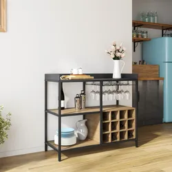 Mobile portabottiglie 100x86h cm effetto rovere grano e metallo nero - Puton