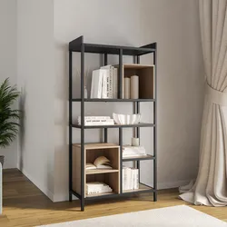 Libreria 70x137h cm effetto rovere grano e metallo nero - Puton