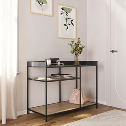 Consolle 110x86h cm effetto rovere grano e metallo nero con ripiani - Puton