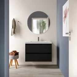 Mobile bagno sospeso 70 cm nero satinato con lavabo e specchio - Anami