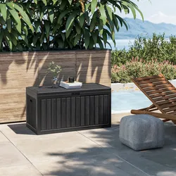 Baule contenitore da esterno 113x58x58h cm in resina nero effetto legno - Thago