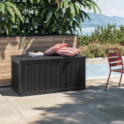 Baule contenitore da esterno 140x72x72h cm in resina nero effetto legno - Thago