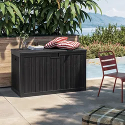Baule contenitore da esterno 140x72x86h cm in resina nero effetto legno - Thago