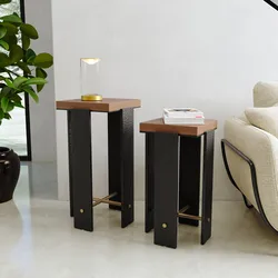 Set 2 tavolini in legno noce benson e metallo nero - Colys