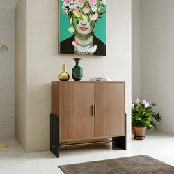 Mobile multiuso 93x90h cm in legno noce benson e metallo nero con 2 ante - Colys