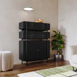 Mobile multiuso 92x123h cm in legno nero craven e metallo nero con cassetti e ante - Kirki