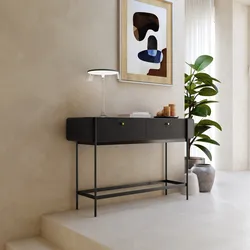 Consolle 132x82h cm in legno nero craven e metallo nero con 2 cassetti - Kirki