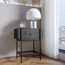 Comodino 50x61h cm in legno nero craven e metallo nero con 1 cassetto - Kirki
