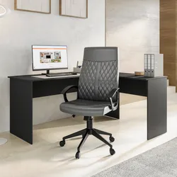 Poltrona da ufficio in similpelle grigio scuro con braccioli - Shuber