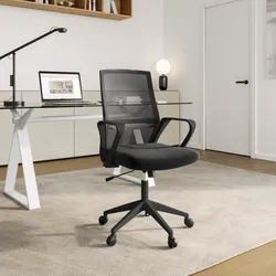 Poltrona ufficio in tessuto mesh nero con braccioli - Mofayl