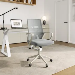 Poltrona ufficio in tessuto mesh grigio chiaro con braccioli - Mofayl