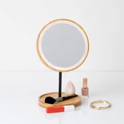 Specchio LED da trucco 31h cm orientabile in bambù naturale