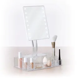 Specchio da trucco 38h cm con LED e organizer a 14 scomparti
