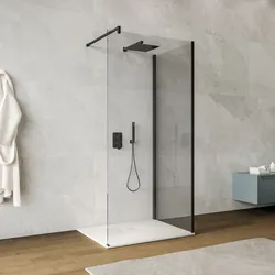 Box doccia walk-in 70x90 cm angolare con vetro trasparente e profilo nero 200h - Keep