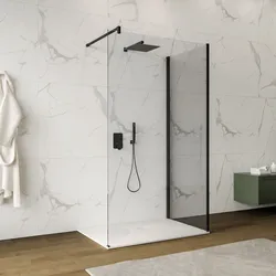 Box doccia walk-in 70x120 cm angolare con vetro trasparente e profilo nero 200h - Keep