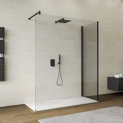 Box doccia walk-in 70x170 cm angolare con vetro trasparente e profilo nero 200h - Keep