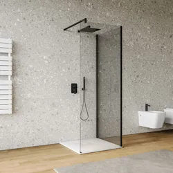 Box doccia walk-in 80x80cm angolare con vetro trasparente e profilo nero 200h - Keep
