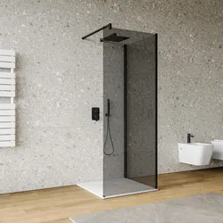 Box doccia walk-in 80x80 cm angolare con vetro fumè e profilo nero 200h - Keep